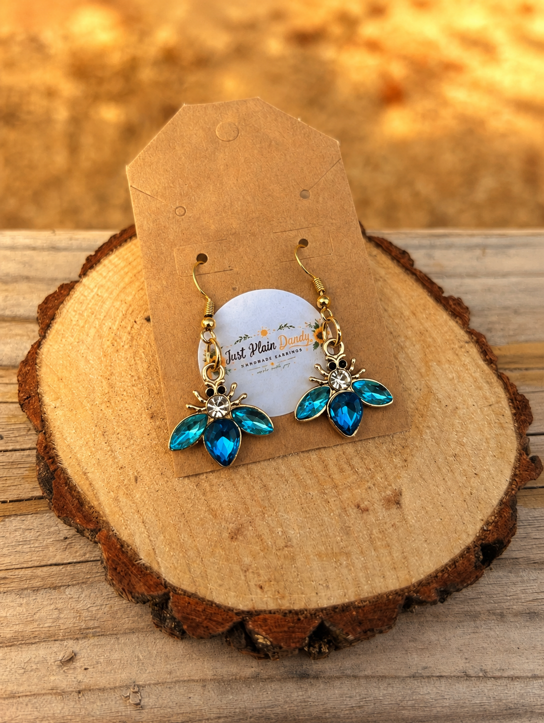 Blue Crystal Bee Dangle Earrings
