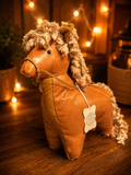 Handcrafted Leather Chestnut Horse Purse with Curly Cream & Brown Mane