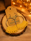 Mustard Yellow Crochet Hoop Earrings with Gold Bead Accents