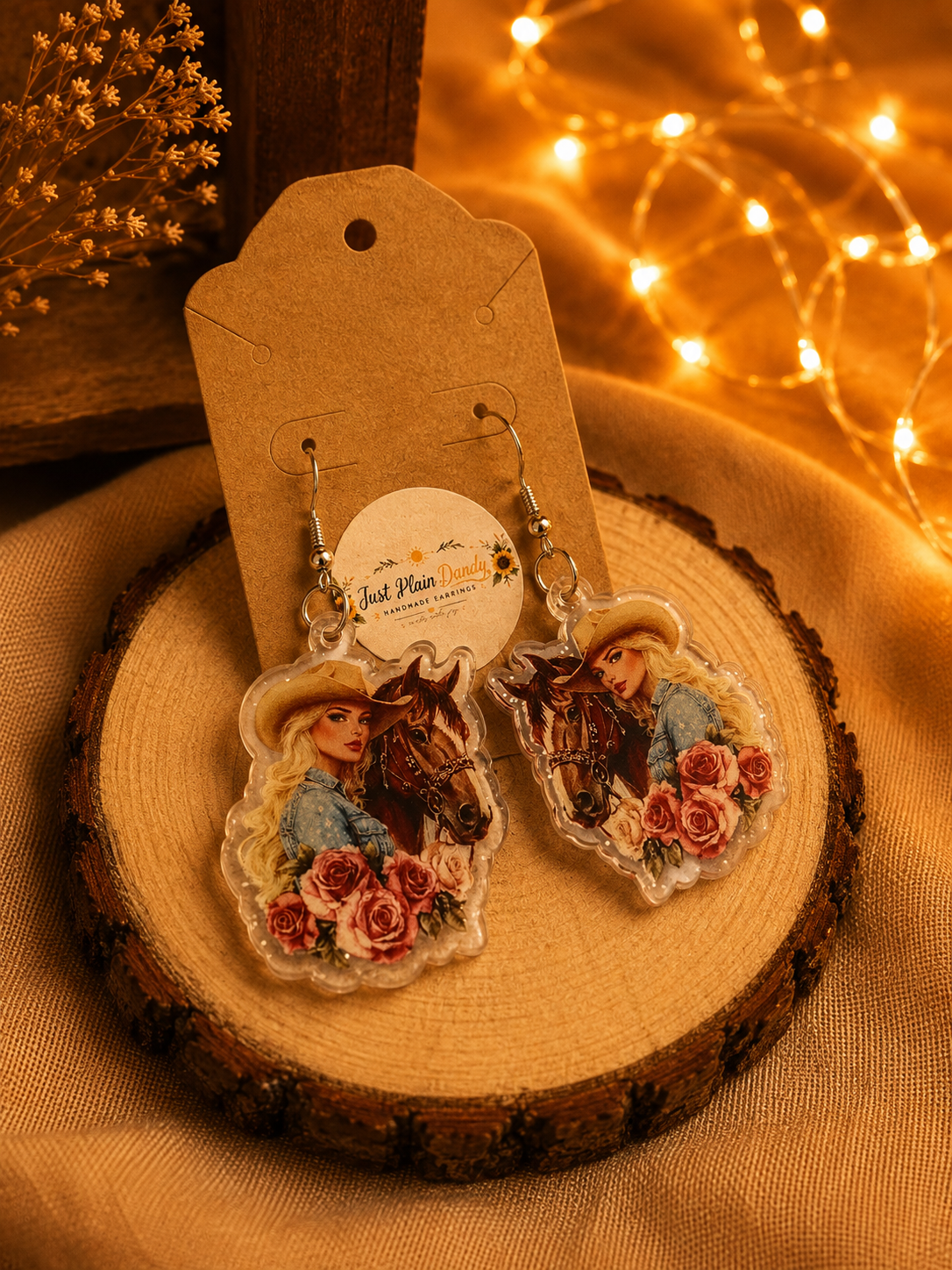 Cowgirl & Horse Acrylic Dangle Earrings