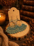 Sage Green Beaded Crochet Hoop Earrings