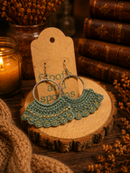 Sage Green Beaded Crochet Hoop Earrings