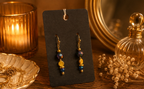 Blue & Gold Beaded Dangle Earrings with Iridescent Crystal Accents