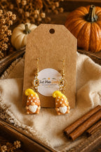 Orange & Yellow Gnome Dangle Earrings Whimsical Fall Earrings