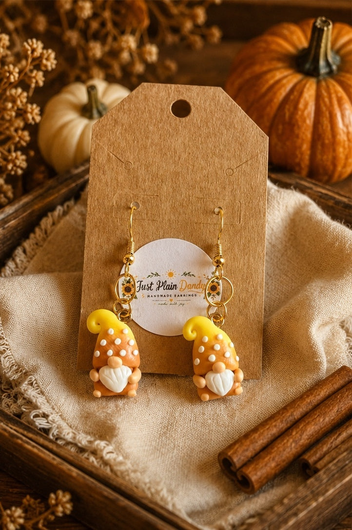Orange & Yellow Gnome Dangle Earrings Whimsical Fall Earrings