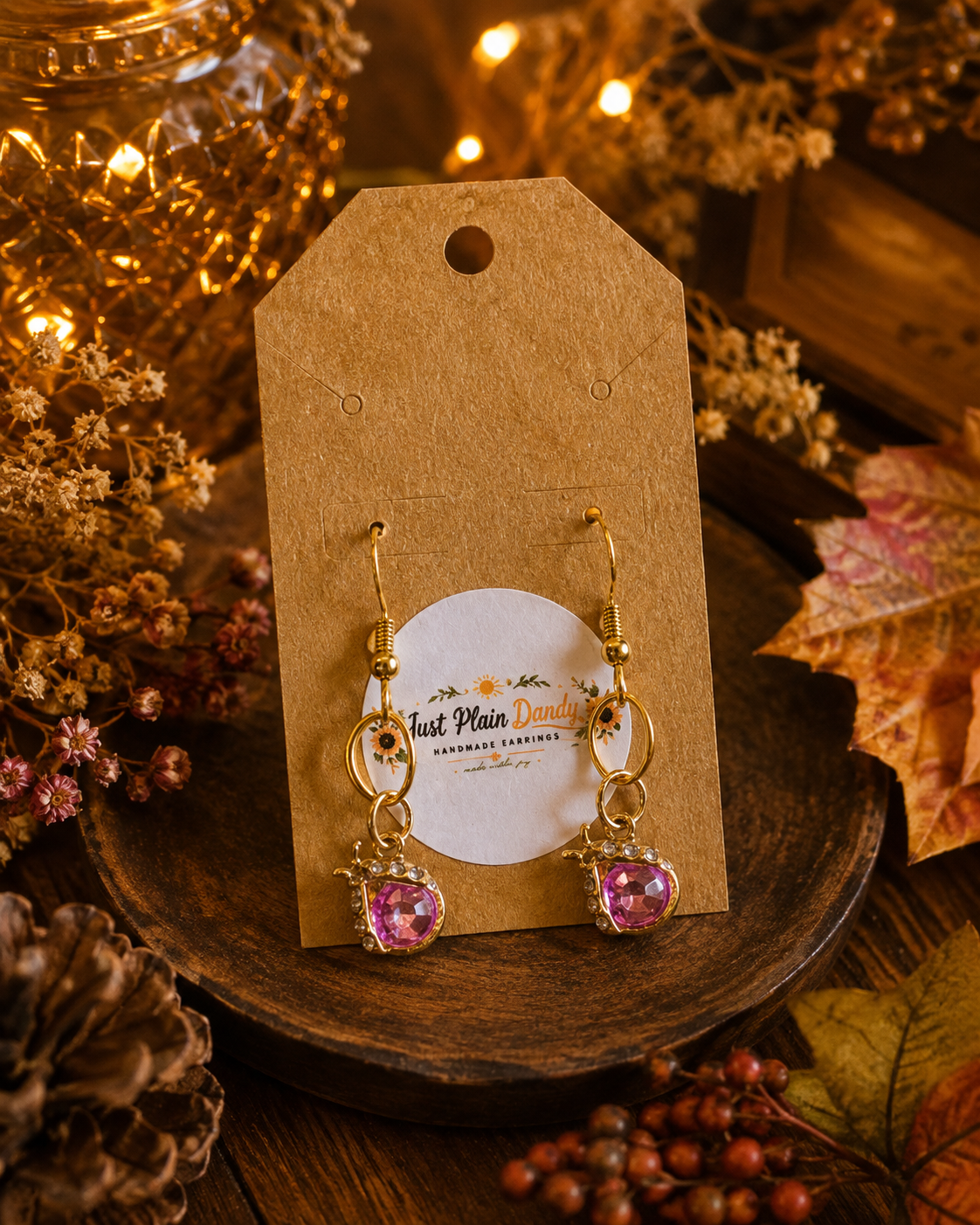 Pink Rhinestone Ladybug Dangle Earrings Whimsical Sparkle Earrings
