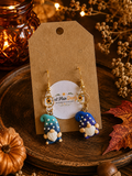 Blue & Teal Gnome Dangle Earrings Whimsical Polka Dot Gnome Jewelry