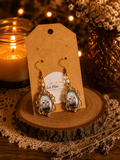 Whimsical Cat Portrait Dangle Earrings Gold Tone Ornate Frame