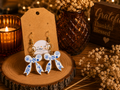 Blue & White Floral Bow Dangle Earrings with Gold-Tone Accents