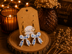 Blue & White Floral Bow Dangle Earrings with Gold-Tone Accents