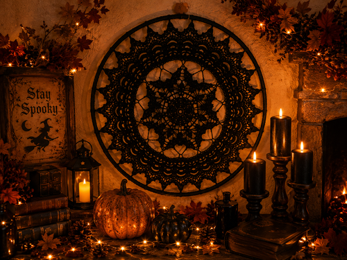 Black Crochet Mandala Wall Hanging Boho Gothic Home Décor